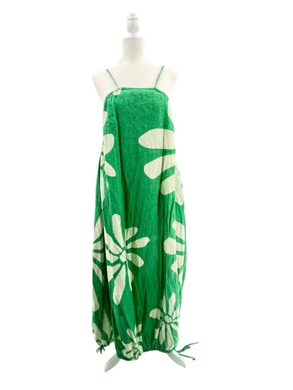 ZULU & ZEPHYR Women's Green Floral Flax Oversize Strappy Summer Maxi Dress US 2 - Picture 2 of 9